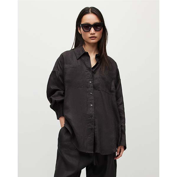 Allsaints Australia Womens Inez Oversized Linen Shirt Black AU09-396